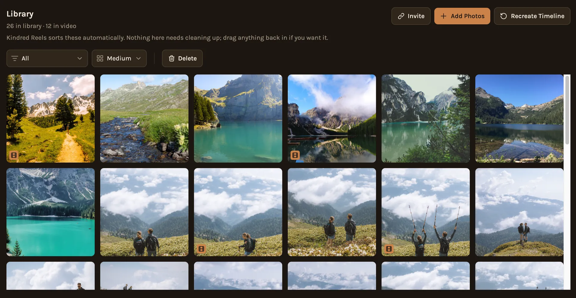 Everyone's trip photos and videos together in one library, before the film is made.