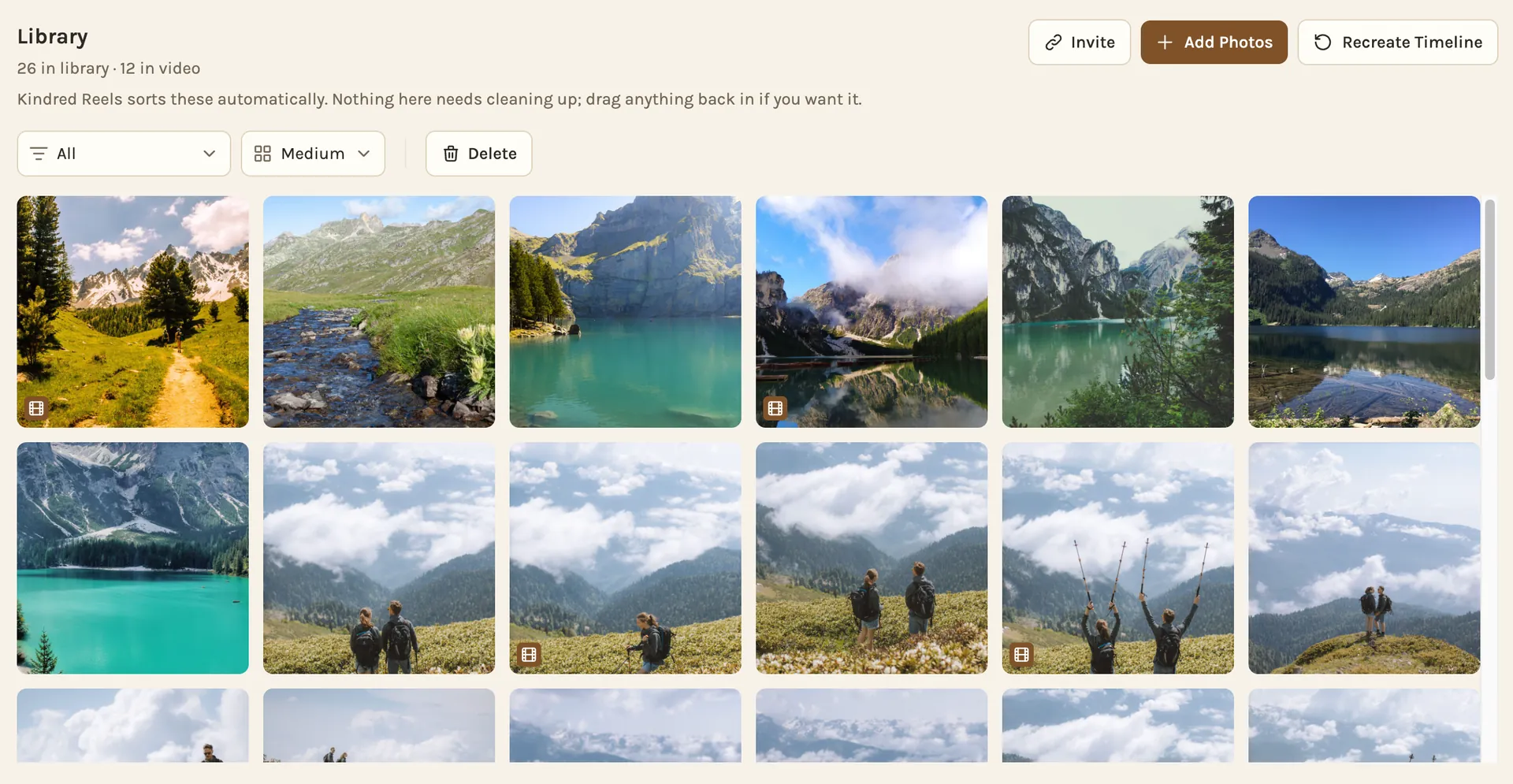Everyone's trip photos and videos together in one library, before the film is made.
